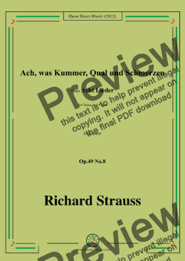 page one of Richard Strauss-Ach,was Kummer,Qual und Schmerzen,in d minor,Op.49 No.8,for Voice and Piano