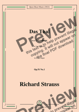 page one of Richard Strauss-Das Tal,in B flat Major,Op.51 No.1,for Voice and Piano