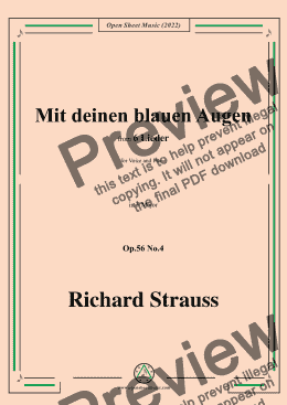 page one of Richard Strauss-Mit deinen blauen Augen,in F Major,Op.56 No.4,for Voice and Piano