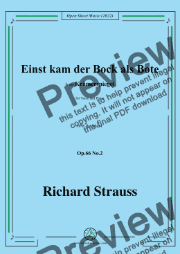 page one of Richard Strauss-Einst kam der Bock als Bote,in B flat Major,Op.66 No.2,for Voice and Piano