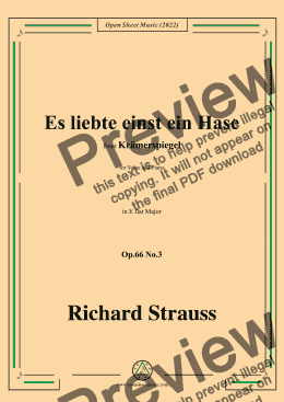 page one of Richard Strauss-Es liebte einst ein Hase,in E flat Major,Op.66 No.3,for Voice and Piano