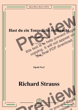 page one of Richard Strauss-Hast du ein Tongedicht vollbracht,in E Major,Op.66 No.5,for Voice and Piano