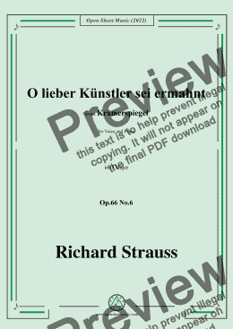 page one of Richard Strauss-O lieber Künstler sei ermahnt,in D Major,Op.66 No.6,for Voice and Piano