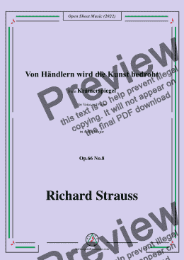 page one of Richard Strauss-Von Händlern wird die Kunst bedroht,in A flat Major,Op.66 No.8for Voice and Piano