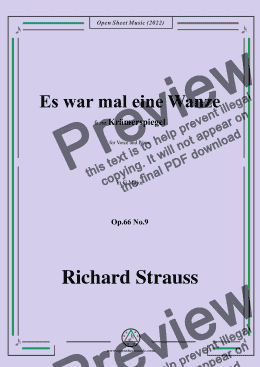 page one of Richard Strauss-Es war mal eine Wanze,in G Major,Op.66 No.9,for Voice and Piano