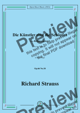 page one of Richard Strauss-Die Künstler sind die Schöpfer,in E flat Major,Op.66 No.10,for Voice and Piano