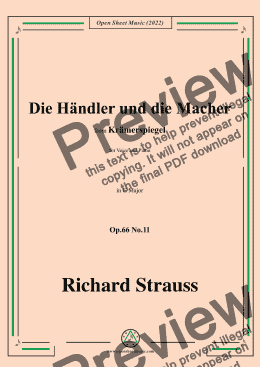 page one of Richard Strauss-Die Händler und die Macher,in G Major,Op.66 No.11,for Voice and Piano