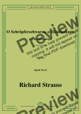 page one of Richard Strauss-O Schröpferschwarm,o Händlerkreis,in C Major,Op.66 No.12,for Voice and Piano