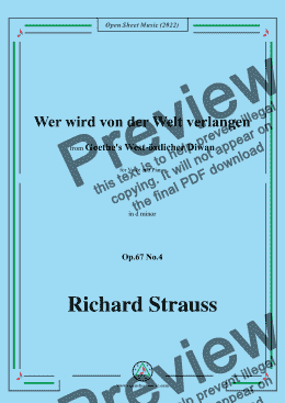 page one of Richard Strauss-Wer wird von der Welt verlangen,in d minor,Op.67 No.4,for Voice and Piano