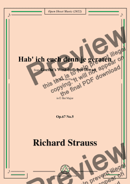 page one of Richard Strauss-Hab' ich euch denn je geraten,in E flat Major,Op.67 No.5,for Voice and Piano