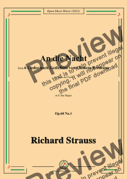 page one of Richard Strauss-An die Nacht,in E flat Major,Op.68 No.1,for Voice and Piano