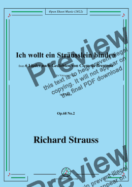 page one of Richard Strauss-Ich wollt ein Straußlein binden,in F Major,Op.68 No.2,for Voice and Piano