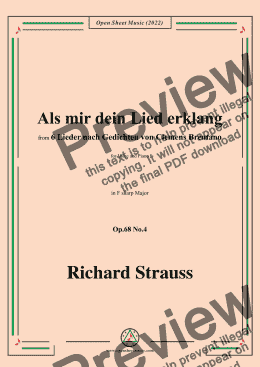 page one of Richard Strauss-Als mir dein Lied erklang,in F sharp Major,Op.68 No.4,for Voice and Piano