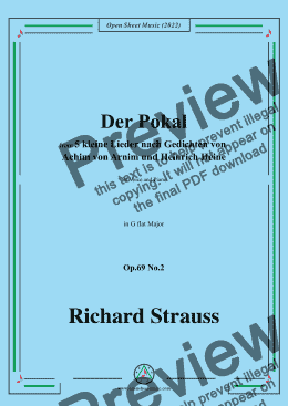 page one of Richard Strauss-Der Pokal,in G flat Major,Op.69 No.2,for Voice and Piano