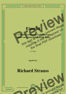 page one of Richard Strauss-Einerlei,in C Major,Op.69 No.3,for Voice and Piano