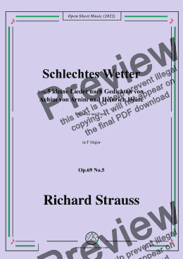 page one of Richard Strauss-Schlechtes Wetter,in F Major,Op.69 No.5,for Voice and Piano