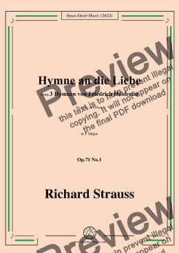 page one of Richard Strauss-Hymne an die Liebe,in F Major,Op.71 No.1,for Voice and Piano