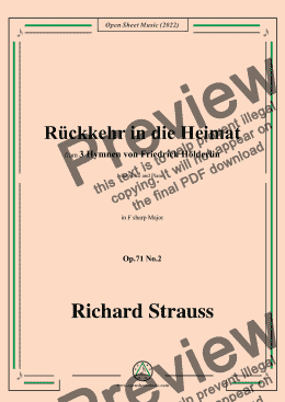 page one of Richard Strauss-Ruckkehr in die Heimat,in F sharp Major,Op.71 No.2,for Voice and Piano