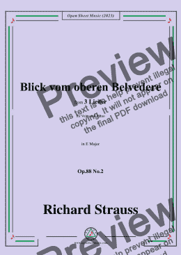 page one of Richard Strauss-Blick vom oberen Belvedere,in E Major,Op.88 No.2,for Voice and Piano