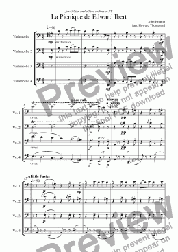 page one of La Picnique de Edward Ibert for 4 cellos