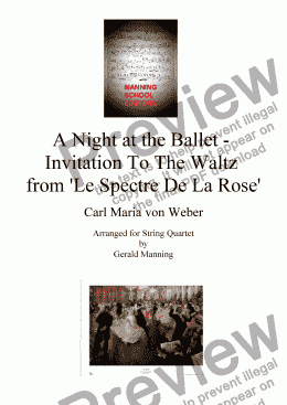page one of A Night at the Ballet - Weber, Carl Maria von. - Invitation To The Waltz - arr. for String Quartet by Gerald Manning