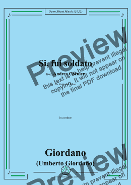 page one of Giordano-Si,fui soldato,in a minor,from 'Andrea Chénier',for Voice and Piano