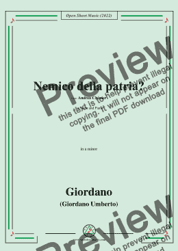 page one of Giordano-Nemico della patria?,in a minor,from Andrea Chénier,for Voice and Piano