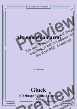 page one of Gluck-Ah,non chiamarmi,in A flat Major,from 'Telemaco,Wq.34',for Voice and Piano