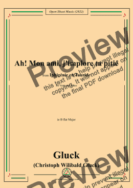 page one of Gluck-Ah!mon ami,j'implore ta pitié,in B flat Major,from 'Iphigénie en Tauride',for Voice and Piano