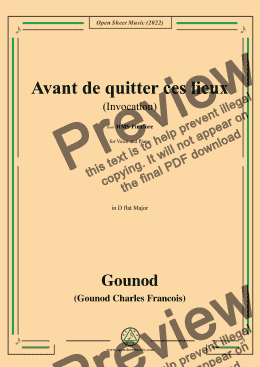 page one of Gounod-Avant de quitter ces lieux(Invocation),in D flat Major,from 'Faust,CG 4',for Voice and Piano