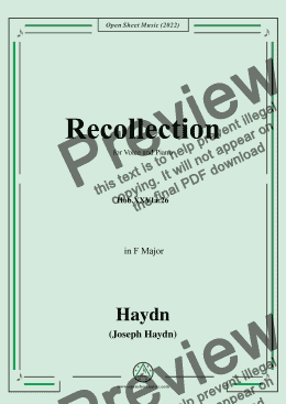 page one of Haydn-Recollection,Hob.XXVIa:26,in F Major,for Voice and Piano