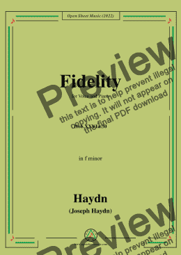 page one of Haydn-Fidelity,Hob.XXVIa:30,in f minor,for Voice and Piano