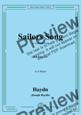 page one of Haydn-Sailors Song,Hob.XXVIa:31,in A Major,for Voice and Piano