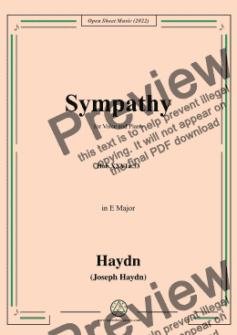 page one of Haydn-Sympathy,Hob.XXVIa:33,in E Major,for Voice and Piano