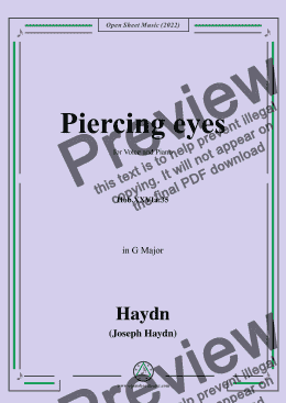 page one of Haydn-Piercing eyes,Hob.XXVIa:35,in G Major,for Voice and Piano