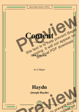 page one of Haydn-Content,Hob.XXVIa:36,in A Major,for Voice and Piano