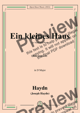 page one of Haydn-Ein kleines Haus,Hob.XXVIa:45,in D Major,for Voice and Piano