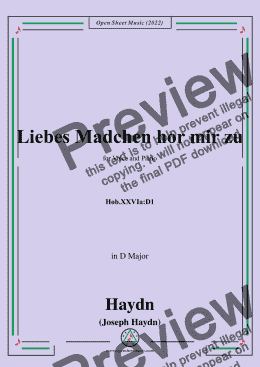 page one of Haydn-Liebes Madchen hor mir zu,Hob.XXVIa:D1,in D Major,for Voice and Piano