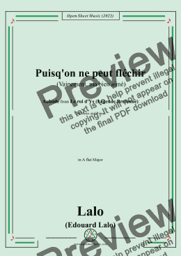 page one of Lalo-Puisq'on ne peut fléchir(Vainement,ma bien aimée),in A flat Major,for Voice and Piano