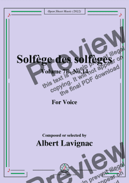 page one of Lavignac-Solfege des solfeges,Volume 7B No.14,for Voice