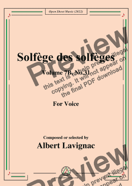 page one of Lavignac-Solfege des solfeges,Volume 7B No.31,for Voice