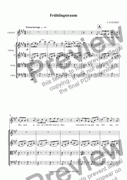 page one of SCHUBERT: Frühlingstraum (excerpt from Winterreise) arranged for voice and string quartet