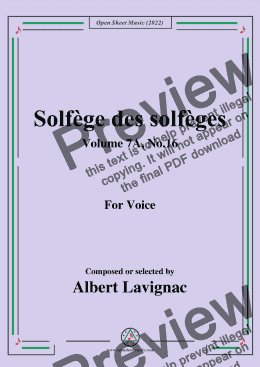 page one of Lavignac-Solfege des solfeges,Volume 7A No.16,for Voice