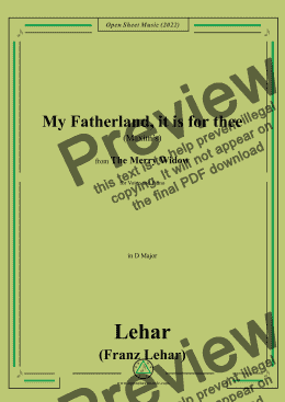 page one of Lehar-My Fatherland,it is for thee (Maxim's),in D Major,from 'The Merry Widow',for Voice and Piano