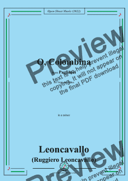 page one of Leoncavallo-O,Colombina,in a minor,from 'Pagliacci(Dramma in due atti)',for Voice and Piano