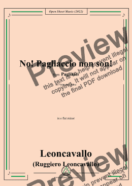 page one of Leoncavallo-No!Pagliaccio non son!,in e flat minor,for Voice and Piano