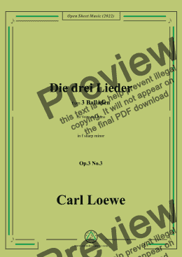 page one of Loewe-Die drei Lieder,in f sharp minor,Op.3 No.3,from 3 Balladen,for Voice and Piano