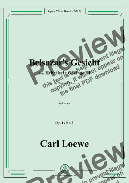 page one of Loewe-Belsazar's Gesicht,in d minor,Op.13 No.2,from Hebräische Gesänge III,for Voice and Piano