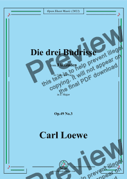 page one of Loewe-Die drei Budrisse,in E Major,Op.49 No.3,from 3 Balladen,for Voice and Piano