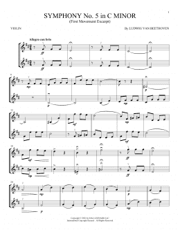 page one of Symphony No. 5 In C Minor, First Movement Excerpt (Violin Duet)